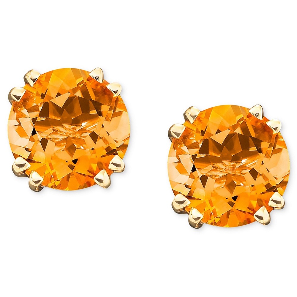 14k gold fine semi-precious citrine round studs